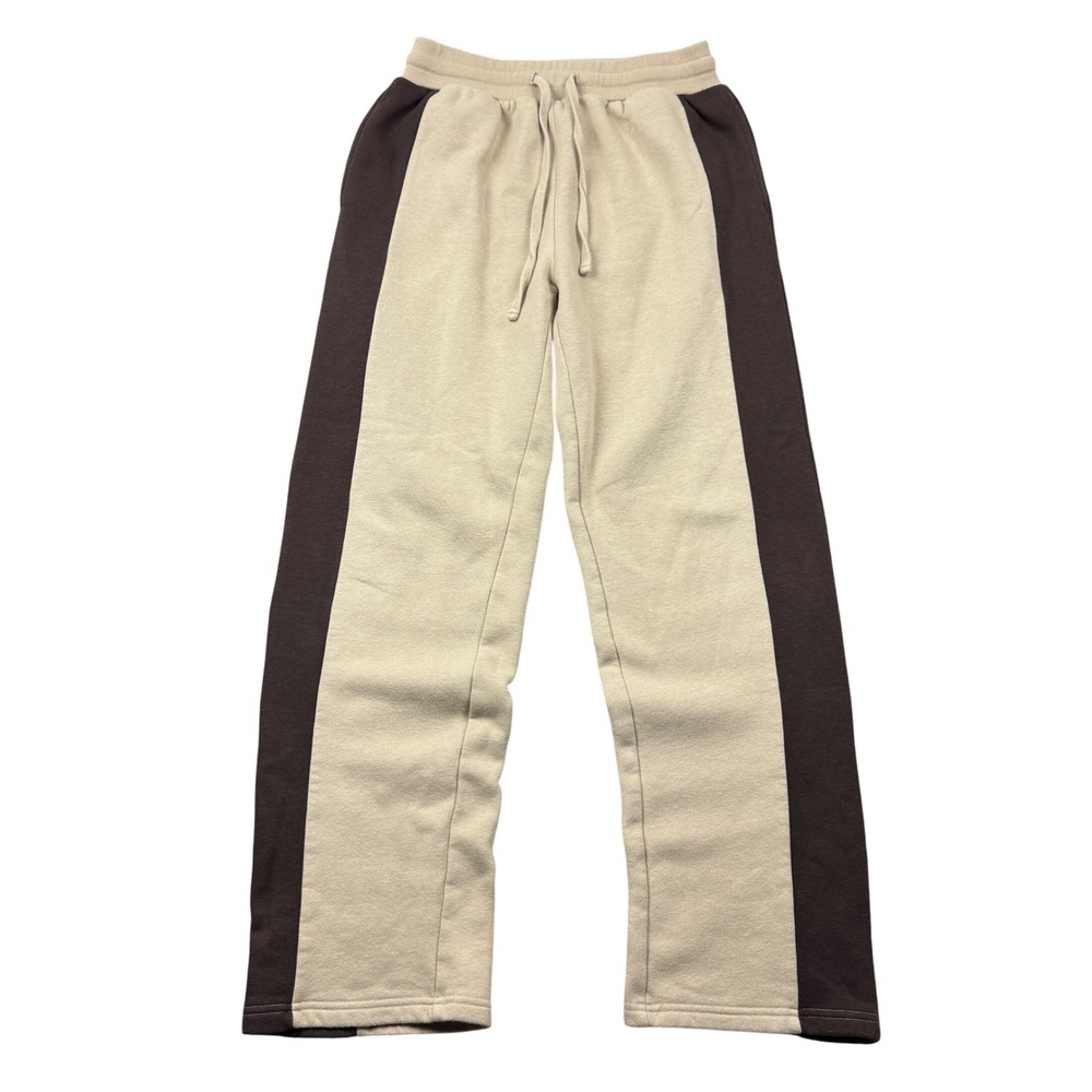 Tan Brown Colorblock Straight Leg Sweatpants Men Medium Fleece Casual Lounge